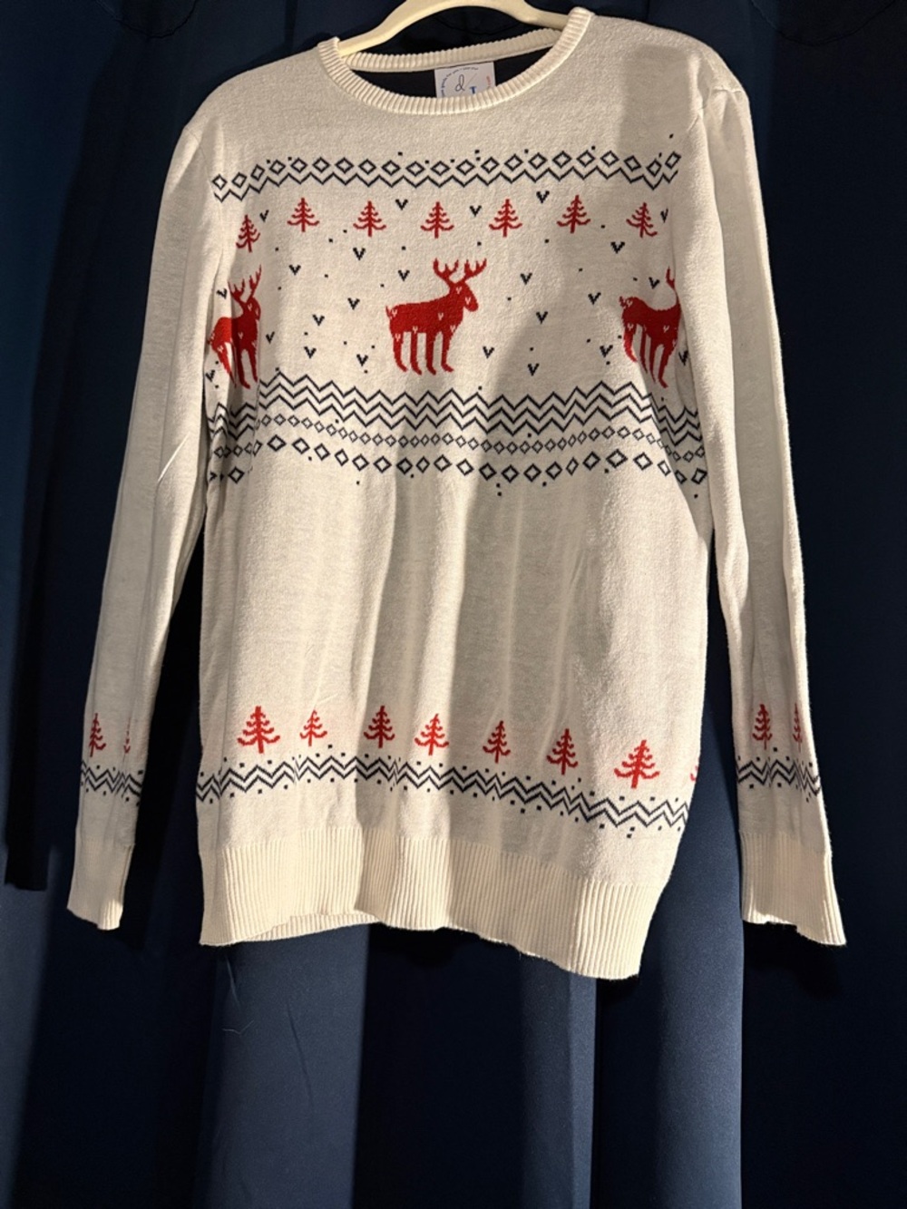Cream Crewneck Holiday Reindeer Sweater